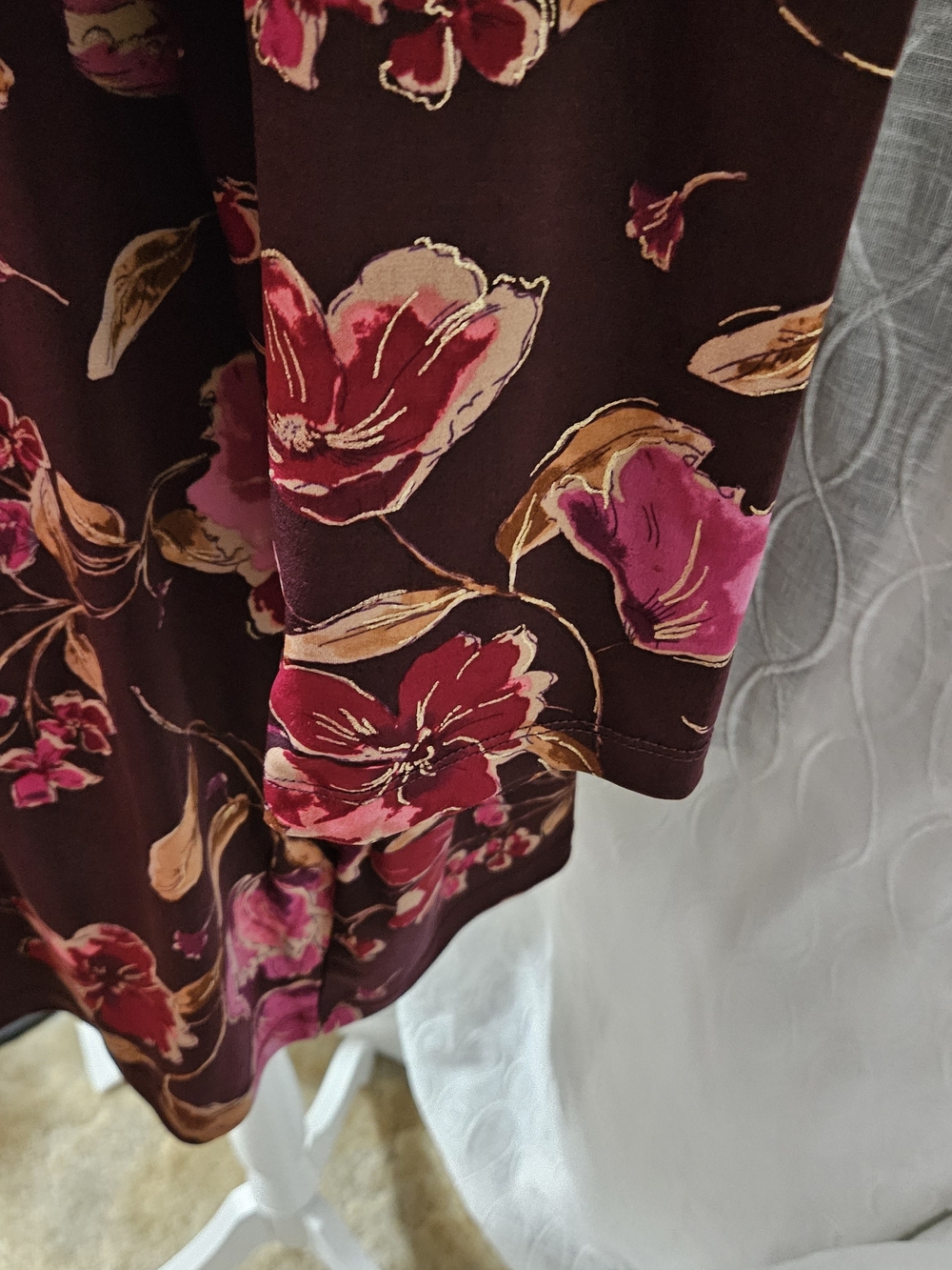 Susan Graver Liquid Knit Women's Floral Long-Sleeve Top in Burgundy and Pink - Picture 4 of 5